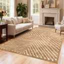 ROYHOME Washable Area Rug 4x6 Modern Geometric Low Pile Rug with Non-Slip Backing, Soft Neutral Carpet for Living Room, Bedroom, Dining Room & Home Office Brown