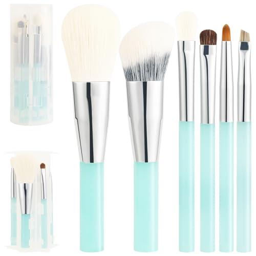 Docolor 6 Pieces Travel Makeup Brush Set, Portable On-The-Go Makeup Brush Set Travel Size Makeup Brushes for Powder Contour Blush Eyeshadow Brow Brush Make Up Brushes with Brush Foldable Holder