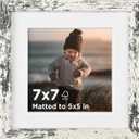 KINLINK 7x7 Picture Frame Rustic White Set of 1, Wooden Square Photo Frame Matted 5x5 with Plexiglass for 5x5 with Mat or 7x7 without Mat for Table and Wall Display