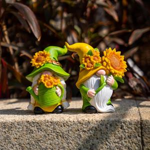 2PCS Sunflower Gnome Decor, Dynamic Spring Gnomes Decorations for Home and Yard Swedish Tomte Elf Dwarf Figurines Summer Outdoor Gnomes Gifts for Women (Sunflowers)