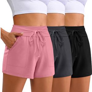 3 Pack Women's Cotton Drawstring Sweat Casual Summer Workout Athletic Gym Lounge Shorts with Pockets, 3 Pack, Small