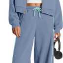 Panadila Womens Sweatsuits 2 Piece Set Zip Up Hoodie and Barrel Sweatpants Piping Sweatshirt Tracksuit Lounge Set (Medium, Dusty Blue)