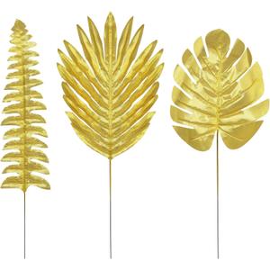 30Pcs 3 Kinds Artificial Golden Leaves with Stems Fake Gold Plants Foliage Stems Simulation Monstera Palm Leaves for Wedding Picks DIY Wreath Crafts Christmas Tree Filler Decors