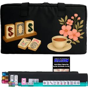 American Mahjong Set Complete, Full Game with 166 Mahjong Tiles, Mahjong Racks with Pushers, Instructions, Dice, Chips, Wind Indicator & Mahjong Accessories in Bag (Blossom Brew Tiles), Large
