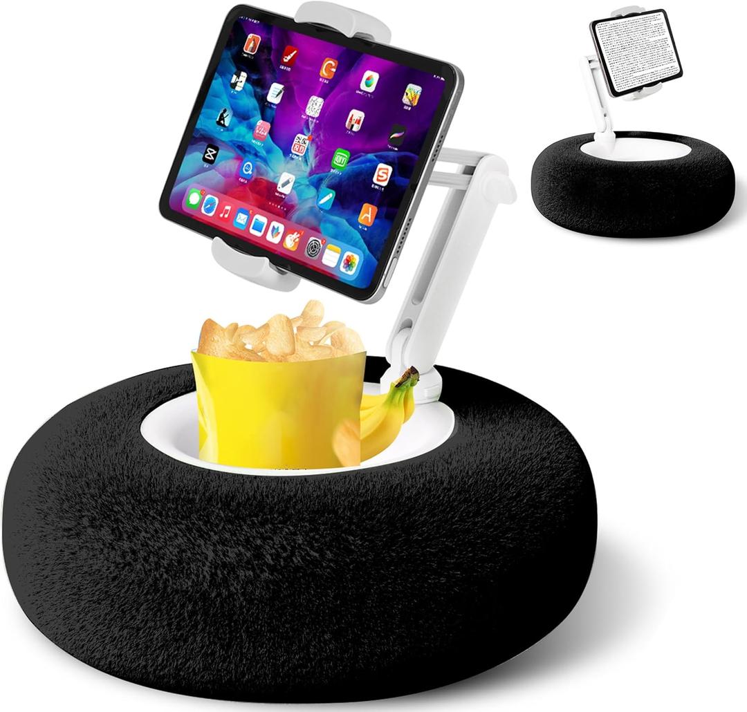 Kindle Pillow Stand Holder with Snack Bowl for Reading in Bed, Cozy Tablet Phone iPad Pillow Stand for Lap Compatible with 4.7"-13" Phone, Tablet, iPad, iPhone, Google, Kindle, Samsung(Black)