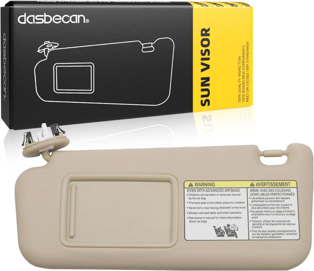 Dasbecan Front Left Driver Side Sun Visor with Vanity Light Compatible with Toyota RAV4 2006-2013 Replace 74320-42501-B3 (Beige)