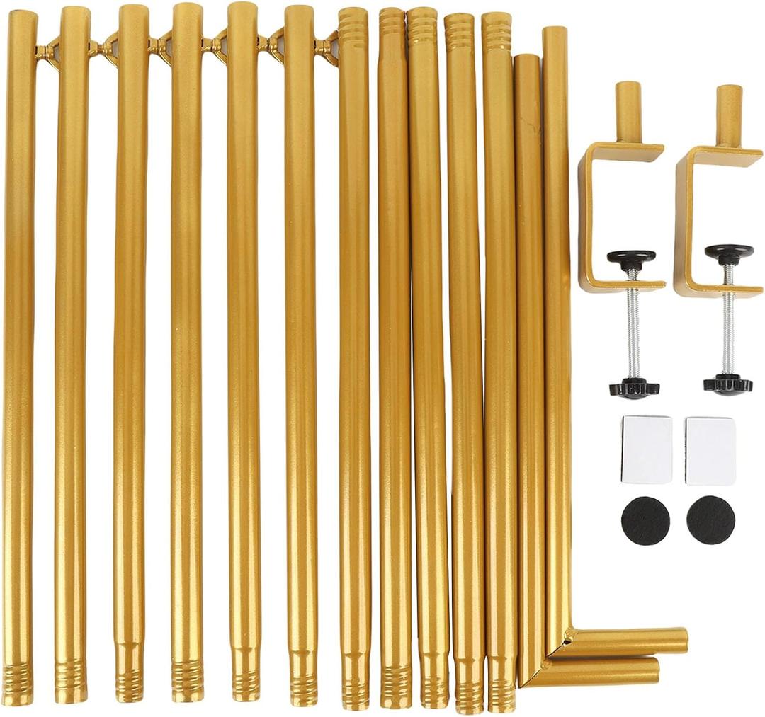 Mumusuki Over The Table Rod Stand with Clamps, 29-55in Tall 46-100in Length Iron Balloon Arch Stand Flower Table Arch for Birthday Party Wedding Xmas Decoration (Gold)
