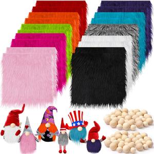 Tudomro 20 Pcs Faux Fur Fabric 10" x 10" with 40 Pcs Wood Balls, Shaggy Faux Fur Square Patches, Gnome Beards for Crafting Sewing Costume Rug Pillow Cushion Pad Chair Cover(Bright Color)