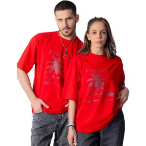 Unisex Oversized T-Shirt Graphic Tees Loose Drop Shoulders Streetwear Casual Baggy T-shirts for Men Women (Large, Red Freedom)