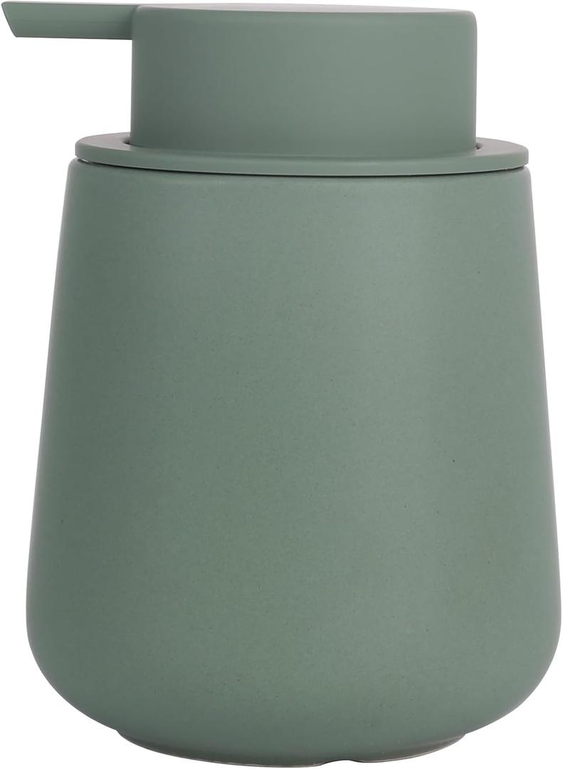 INGOFIN Ceramic Lotion Dispenser - 12oz Refillable Hand Soap Dispenser Bathroom, Modern Liquid Dispenser with Pump, Dish Dispenser for Kitchen, Matte Green (Matte Green)