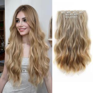 Invisible Wavy Clip in Hair Extensions Clip ins XIXISNOW 22 Inch Long Synthetic Fiber Curled Clips on Hairpieces for Women 4PCS Heat Resistant Extension Ash Medium Brown mix Beige Blonde for Daily Use