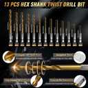 35 PCS Drill Bits Set, 3 Step Drill Bits, 13 Twist Drill Bits, 6 Taps(M3-M10) and 6 Screw Extractors, High Speed Steel Drill Bit Kit Titanium Coated Bits for Plastic Wood Metal, with Storage Bag