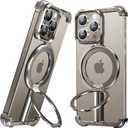 OATSBASF for iPhone 15 Pro Max Bumper Case, with Invisible Magnetic O-Ring Stand Case, Bezel Less Minimalist, Protective Shockproof, Frameless Metal Slim Cover, Natural Titanium