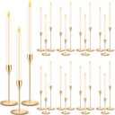 FillTouch 30 Pcs Gold Candlestick Holders with Flameless LED Candles Bulk Includes 15 Metal Candle Holders 15 Ivory Battery Operated Taper Candles for Wedding Valentines Table Centerpieces Home Decor