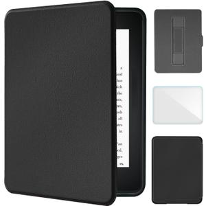 Case for 7" Kindle Paperwhite 12th Generation (2024) and Kindle Colorsoft Signature Edition,Includes a Screen Protector,Hand Strap Cover,Soft TPU Back,Light Shell with Auto Wake/Sleep,Black