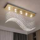 Siljoy 12-Lights Modern Crystal Chandeliers, Luxury Wave Raindrop Crystal Pedant Light Fixture, Rectangular Flush Mount Ceiling Light for Dining Room Living Room Kitchen Island 47 Inch, L47 Inch