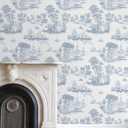 Hopepak Blue Toile Peel and Stick Wallpaper Vintage Contact Paper Blue and White Self Adhesive Waterproof Removable French Contact Paper for Cabinets Bedroom Bathroom 17.3"x78.7"