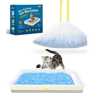 KONE 45 Count Litter Box Liners, Pet* Scoopfree Self-Cleaning Box Liners, Automatic Kitty Litter Bags, Thickened & Leak-Proof Drawstring Cat Litter Waste Bags, Disposable Refill Tray Rectangle Bags