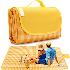 Large 80"x 60" Beach Blanket, Outdoor Picnic Blankets, Waterproof Sandproof Portable Blankets, Foldable and Lightweight for Spring Summer Camping, Beach, Park (Blue) (Yellow)