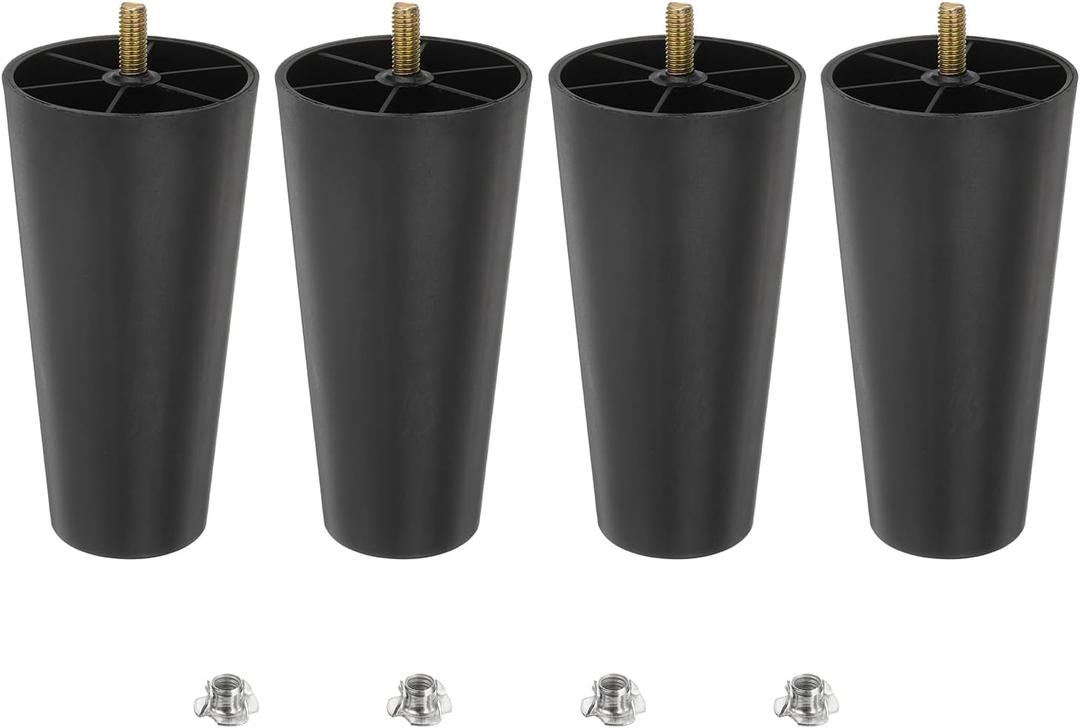uxcell 5.5 inch Plastic Furniture Legs, Set of 4 Round Tapered Table Sofa Cabinet Bed Legs, Replacement Furniture Couch Feet with M8 Hanger Bolts