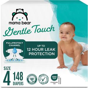 Amazon Brand - Mama Bear Gentle Touch Baby Diapers, Formulated without Fragrance, Size 4, 148 Count (4 packs of 37), with Skin Protection and Leak Protection