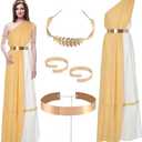Panitay 4 Pcs Golden Greek Women Costume Toga Dress Costume Halloween Cosplay Outfits Lady with Crown Leaf Dangle Earring
SIZE-L