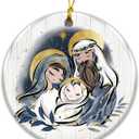 2 x Holy Family Nativity Ornament 2025  Mary, Joseph & Baby Jesus Gold Halo Ceramic Ornament  Christian Christmas Tree Decoration, Religious, Catholic Faith Keepsake 2024