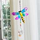 Brezalysia Stained Glass Suncatcher for Windows Hanging Crystal Ornament with Prism Pendant Animal Sun Catchers Rainbow Maker Garden Decor, Dragonfly