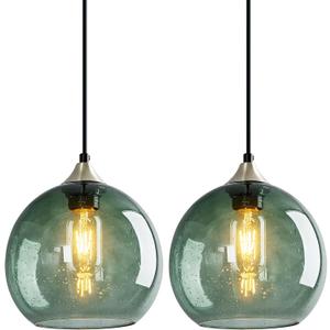 Gray Green Glass Pendant Lights Kitchen Island Lighting Globe Pendant Light Fixtures Modern Pendant Lighting for Bedroom Living Dining Room Light Fixture(7.87in, 2 Pack)