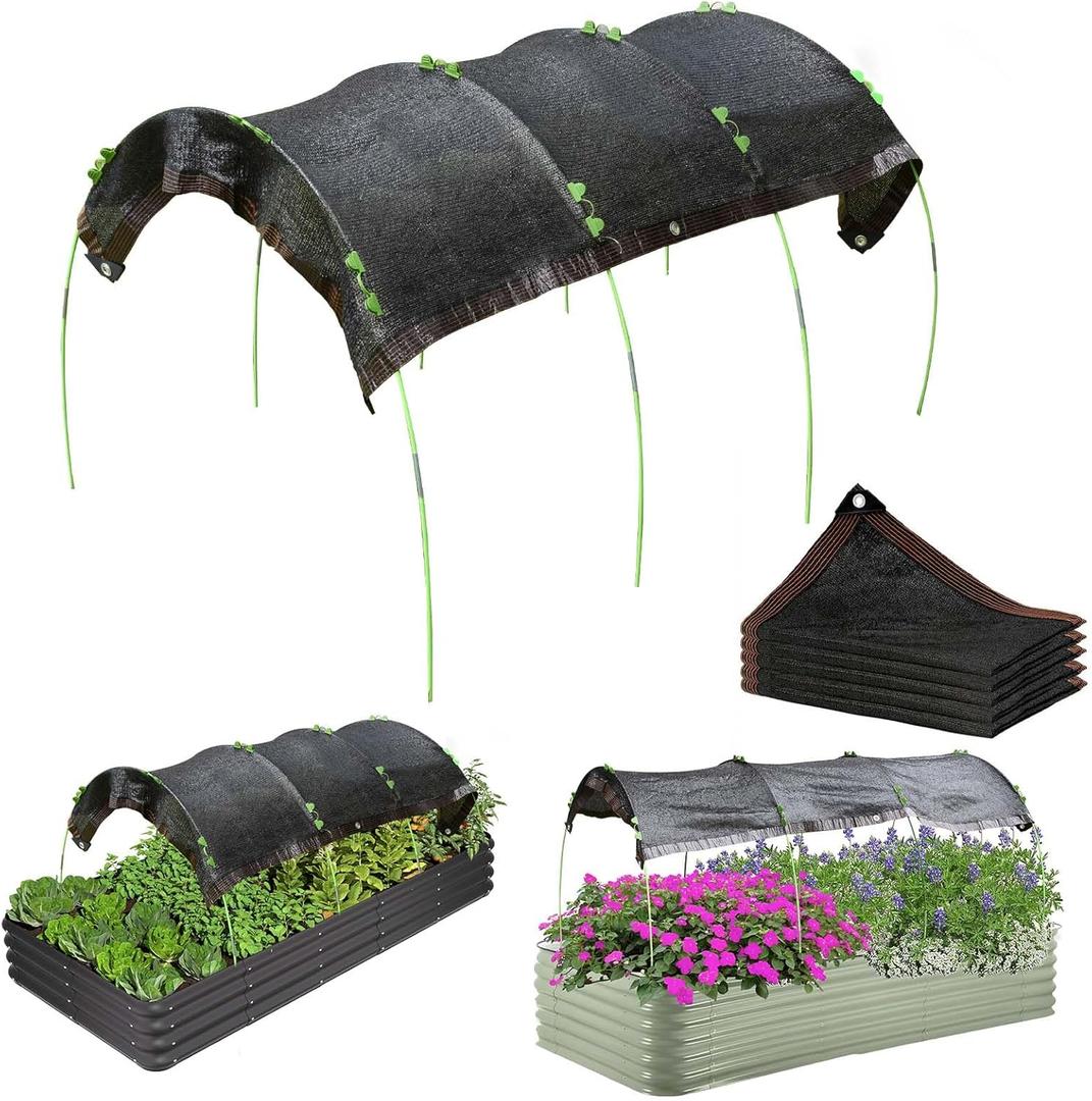 Wenfan Planter Raised Bed Sun Shade 70% Shade Cloth with Garden Hoops for 4x2x1Ft Raised Garden Bed Sunshade Kit Garden Tunnel Shade Net Cover Adjustable Height Raised Bed Sunblock Cover