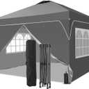 10x10 FT Pop Up Canopy, 1-Button Push Instant Canopy Tent with 4 Removable Sidewalls, Sandbags for Outdoor Activities & Events (Gray)