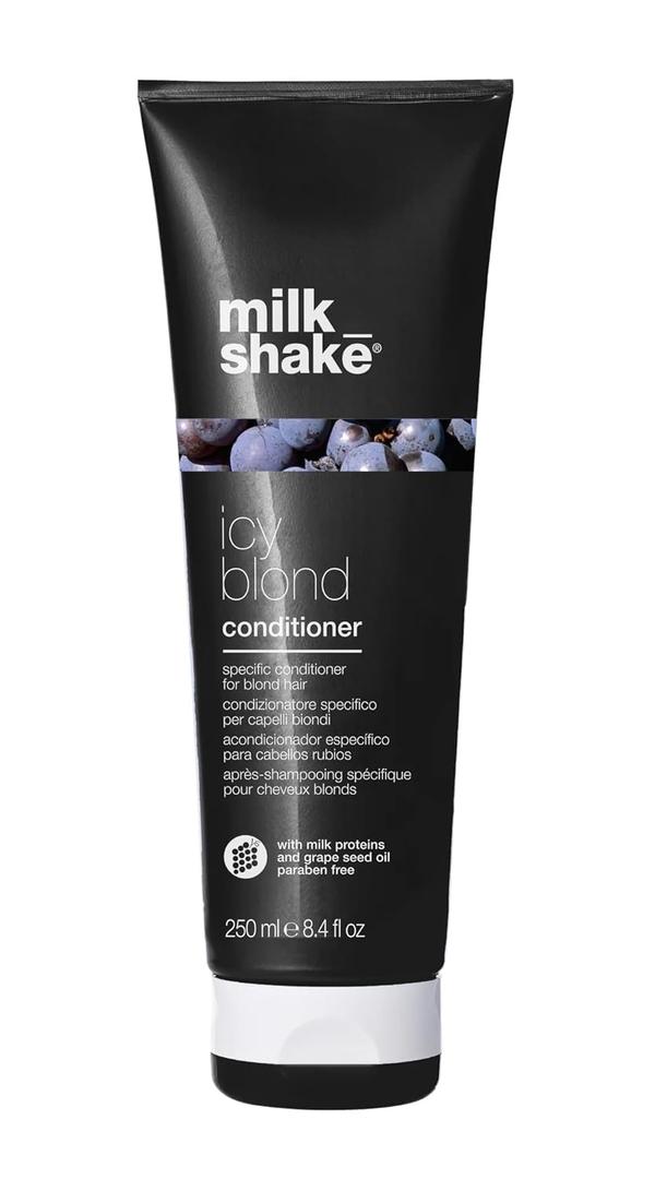 milk_shake icy blond conditioner | award winning toning conditioner with black pigment to neutralize yellow and brass in platinum blonde hair | hydrates and brightens cool tones