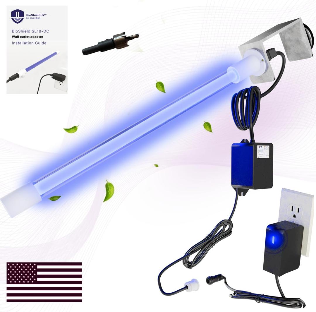 BioShieldUV 18W HVAC UV Light Air Purifier Light Bulb - No Drill Magnetic HVAC Air Treatment System Powered by 120V Wall Outlet, Air Filter Lamp for Air Conditioner, UVC for AC
