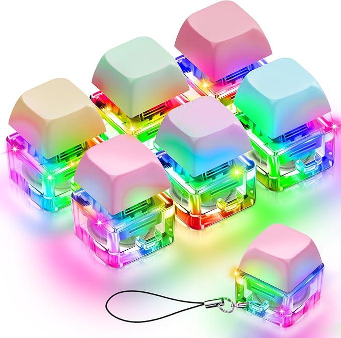 Taiyin 4 Pcs Keyboard Fidget Toy Fidget Clicker Keyboard Keychain Decompression Toys Button Stress Relief Gifts for Adult to Relief Stress Pass The Time(Macaron Colors)