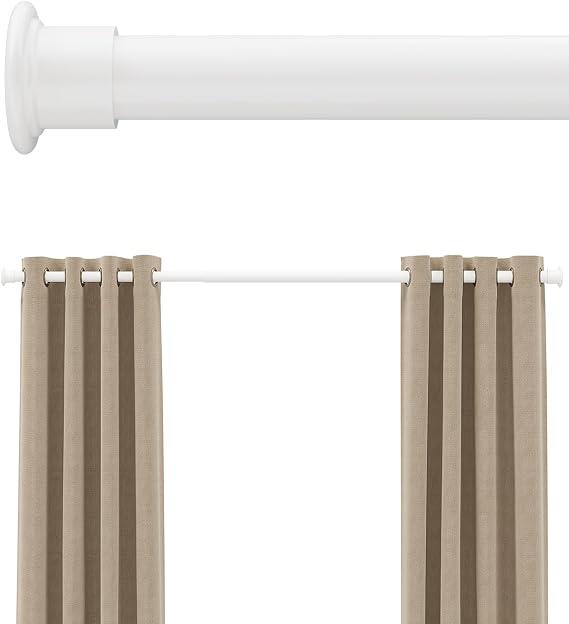 Extra Long No-Drill Tension Curtain Rod 40-166 Inches (4-14Ft), Heavy Duty Adjustable Rod for Outdoor Patio Curtains, Large Windows, Room Divider & Bathroom, White