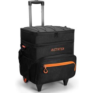 Rolling Cooler with Wheels 5+ Can and Handle, Double Deck & Enhanced Stability Wheeled Cooler,Leakproof Soft Sided Ice Cooler,Insulated Travel CoolerBag for Camping,Grocery,Beach,Outdoor
