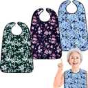VOPHIA Adult Bibs for Women Washable Bib Reusable Waterproof Clothing Protector with Optional Crumb Catcher (Lily Green 3pack)