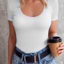 SANDERY Summer Women's Scoop Neck Short Sleeve Shirts Ribbed Slim Fitted Casual Basic Top Blouses (S)