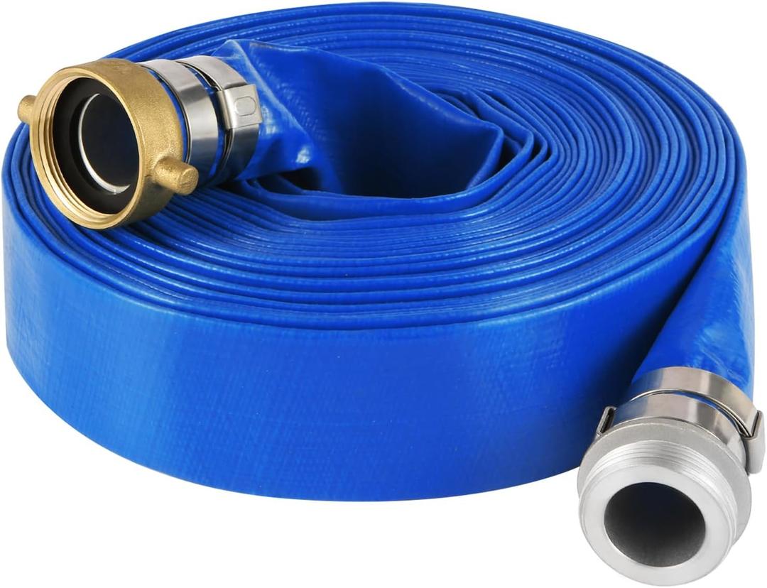 1-1/2'' ID x 50 FT PVC Discharge and Backwash Hose with Aluminum Pin Lug Fittings for Swimming Pools, Heavy Duty Reinforced Hose,Blue