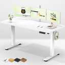 Veken 55 Inch Large Electric Standing Desk,Sit to Stand Up, Heights Adjustable, Work Home Office Computer Table for Study, Walking Pad, Writing, and Games, Wooden Desktop Desks, White