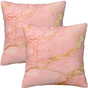 Yobvec Pink and Gold Pillow Covers 18x18 Inch 2 Sets, Abstract Marble Decorative Throw Pillows Cushion Cover, Rose Gold Home Bedroom Sofa Couch Decor