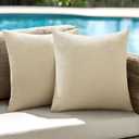 ANRODUO Pack of 2 Beige Outdoor Pillow Covers for Patio Furniture Decorative Farmhouse Linen Cushion Sham Outdoor Waterproof Outside Square Pillowcase for Garden Balcony Bench Summer Decor 20x20 Inch