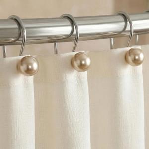 Champagne Gold Shower Curtain Hooks: Elegant Pearl Ball Design with Rustproof Stainless Steel Rings  Decorative Bathroom Accessories for Glam Vintage & Luxury Inspired Dcor