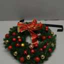 Juegoal 16 Inch Pre-Lit Christmas Wreath with Metal Hanger, Large Red Bow and Colored Balls, Battery Operated with Warm White 40 LEDs Lights, Front Door Spruce Lighted Wreath X-max Decorations