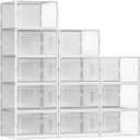 12 Pack X Large Shoe Organizer Storage Boxes for Closet, Modular Space Saving Shoe Boxes Clear Plastic Stackable Sneaker Containers Display Case with Lids, White