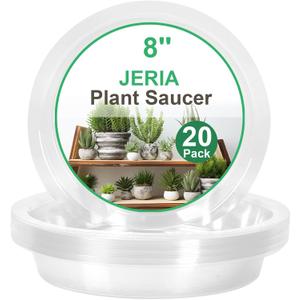 JERIA 8 Inch 20 Pack Clear Plant Saucers,Plastic Flower Pot Trays,Round Durable Plant Drip Trays for Indoor and Outdoor