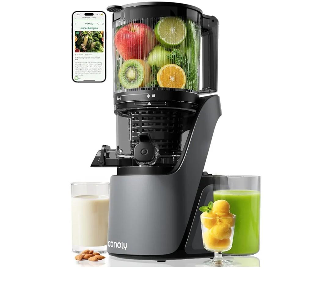 Canoly C16 Cold Press Juicer, 6" Extra Wide Feed Chute, 3-IN-1 Strainers (Juice & Sorbet & Nut Milk), Powerful AC Brushless Motor, Self Precut System, Juicer Machines with BPA-Free (Space Gray)