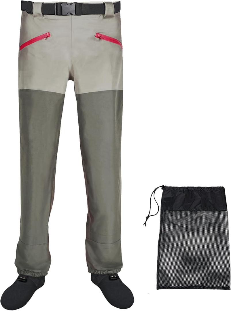 Waist Wader Pants for Men and Women, 3-Ply Breathable Waterproof Fishing Waders with Pockets and Durable Stockingfoot (X-Small)