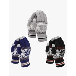 YSense 3 Pairs Touch Screen Gloves Snow Flower, Warm Knit Winter Gloves Christmas Gifts Stocking Stuffers for Women Gifts
