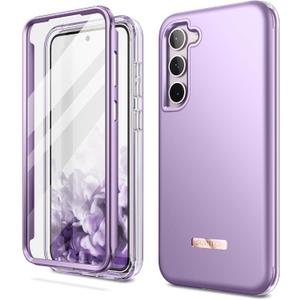 SURITCH for Samsung Galaxy S23 Case, [Built-in Screen Protector] [Dual-Layer Protection ] Full Protection Shockproof Rugged Bumper Phone Protective Cover for Samsung S23 6.1 Inch - Pure Purple